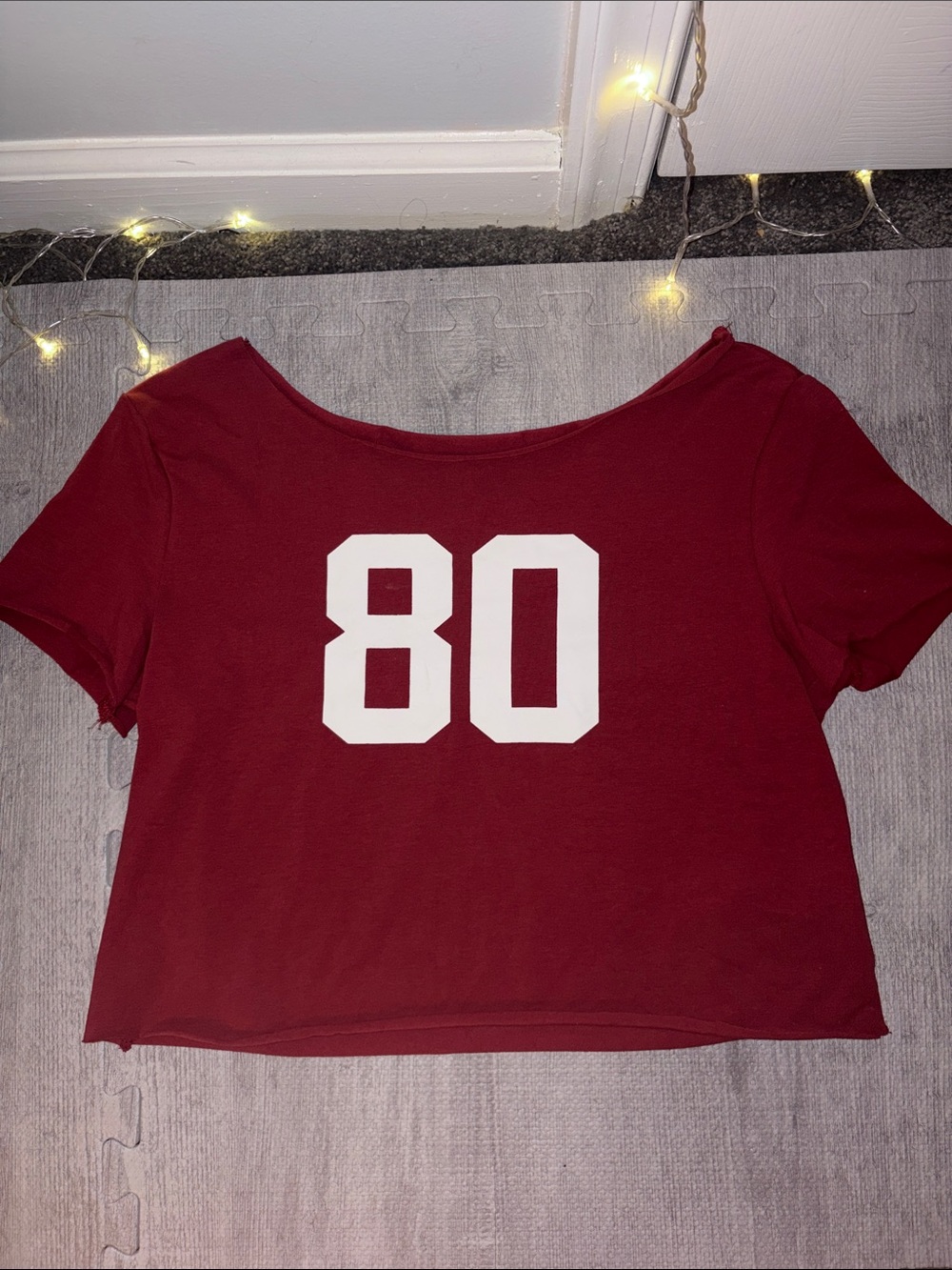 Women’s Graphic Burgundy Off the Shoulder Crop Top